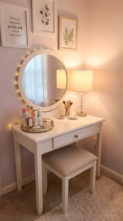 Creative teen bedroom with a DIY wall display of photos, postcards, and artwork