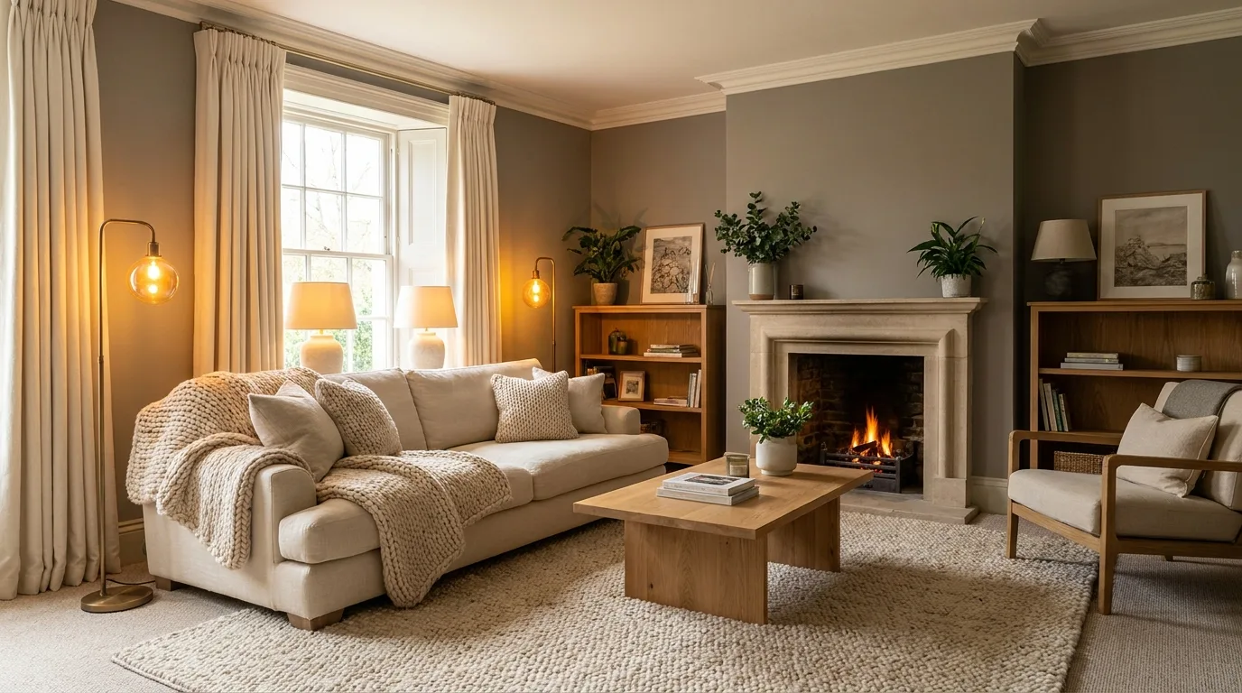 Grey and burgundy living room with luxurious accents
