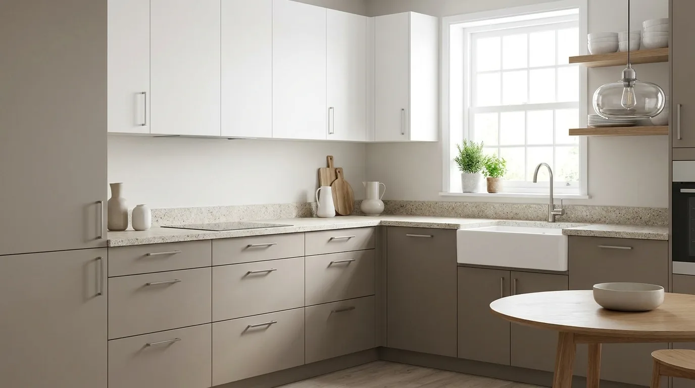 Matte black and warm wood kitchen cabinets