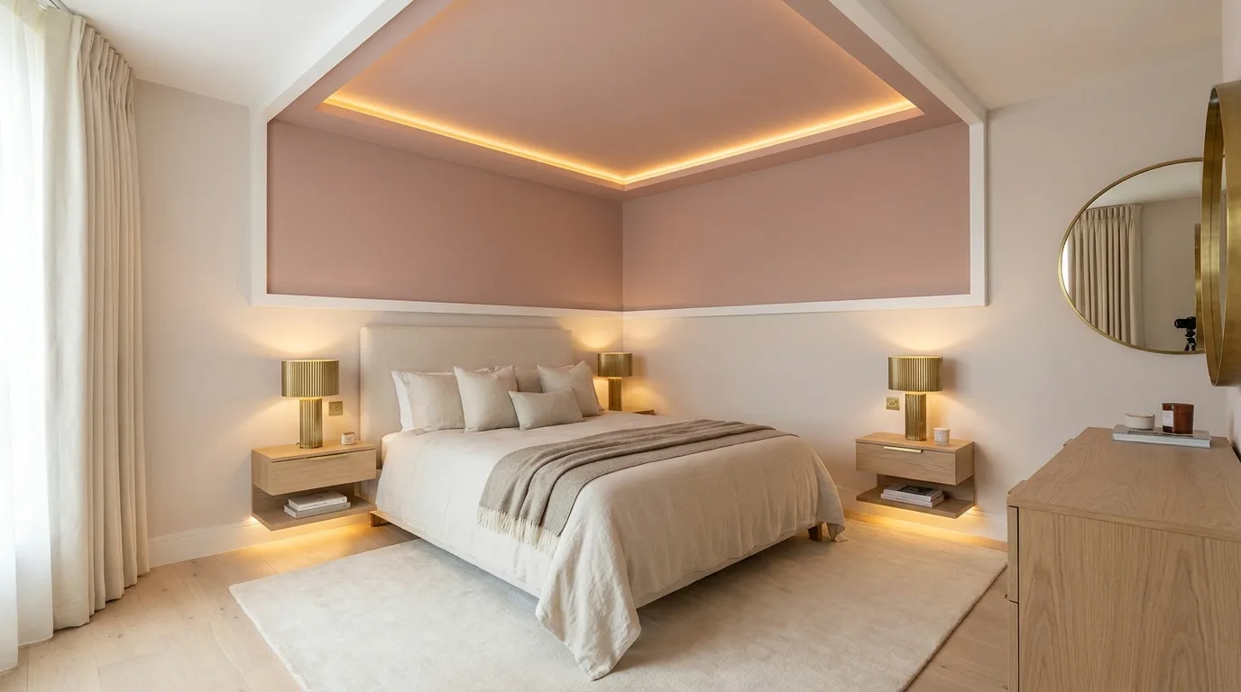 Walnut brown and cream POP ceiling in a cozy room
