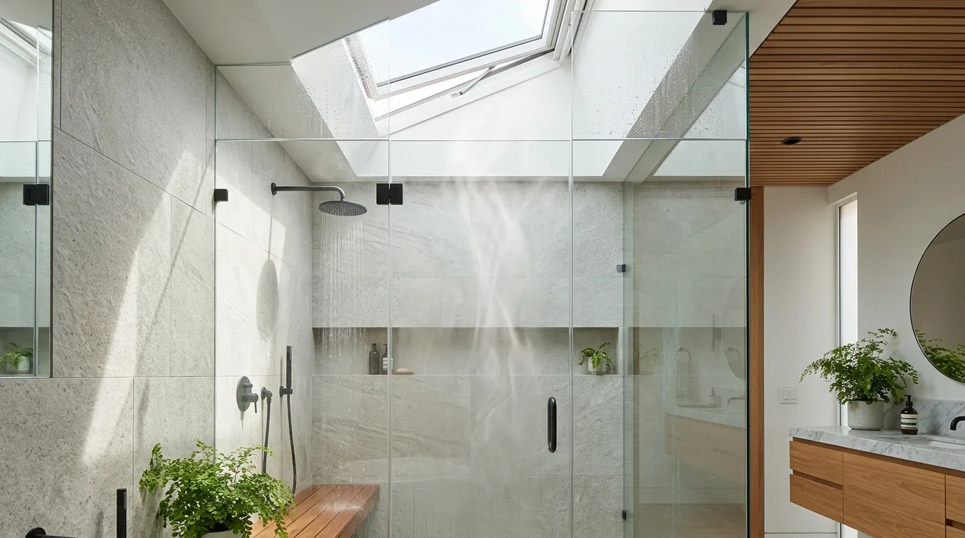 Fresh-feeling living room with a large ventilating skylight