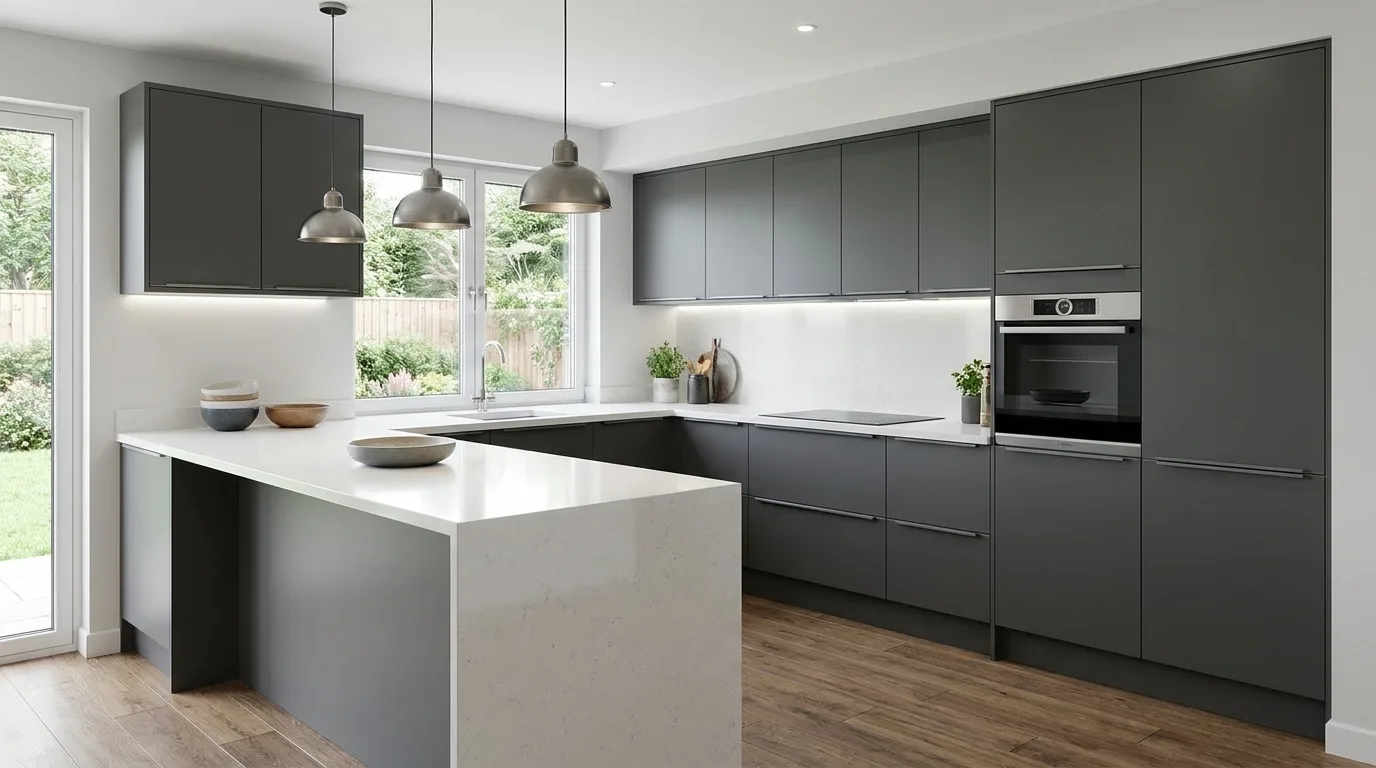 Minimalist aluminium kitchen with integrated concealed storage