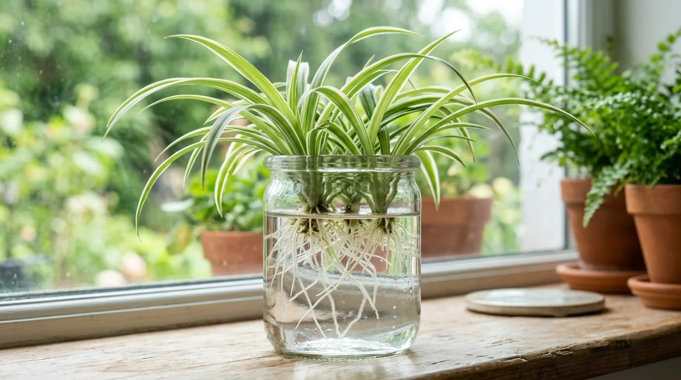 Lemon balm cuttings growing in a transparent water vase