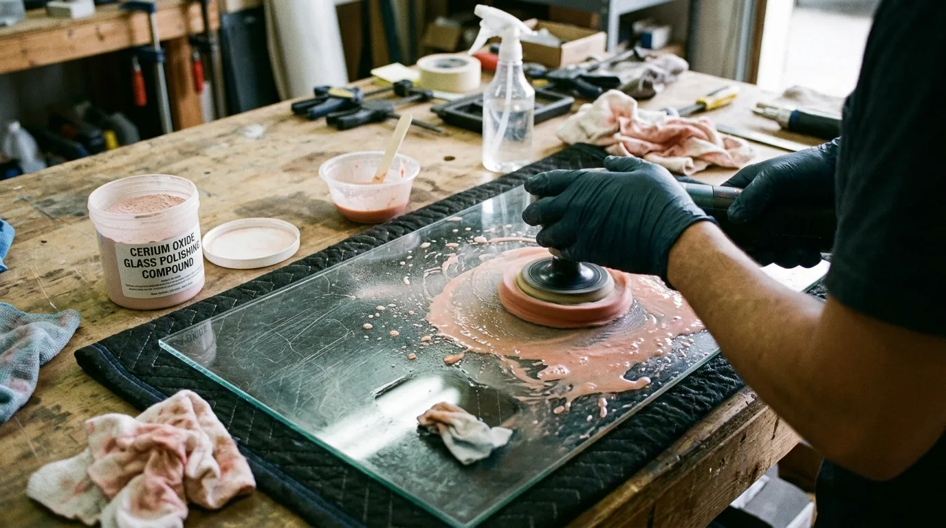 Polishing light scratches from a glass tabletop