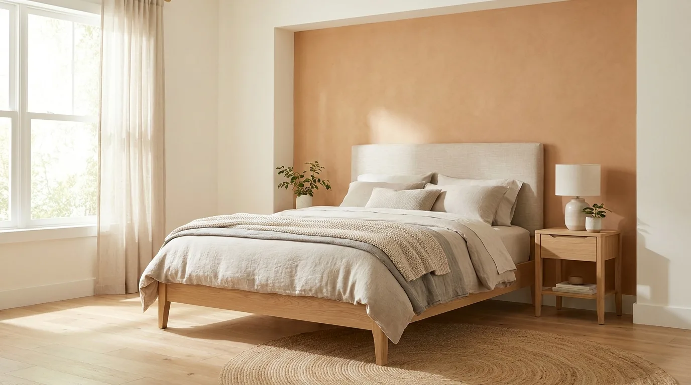 Modern burnt orange and black bedroom with statement decor