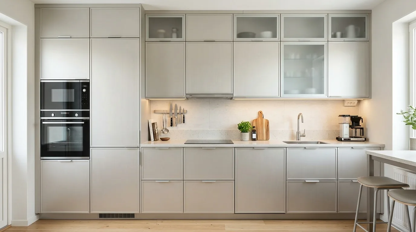 Modern aluminium kitchen with integrated appliances