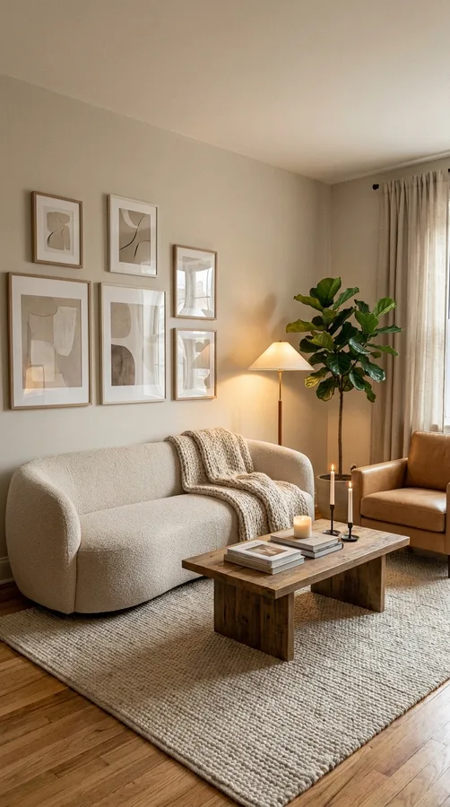 Woven baskets providing cozy storage in an apartment living room