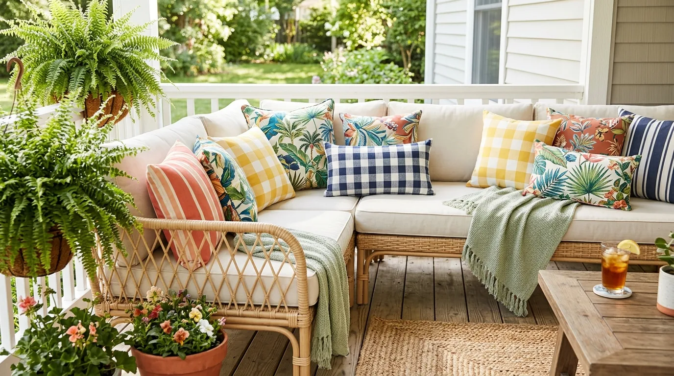 Shaded front porch reading nook for summer