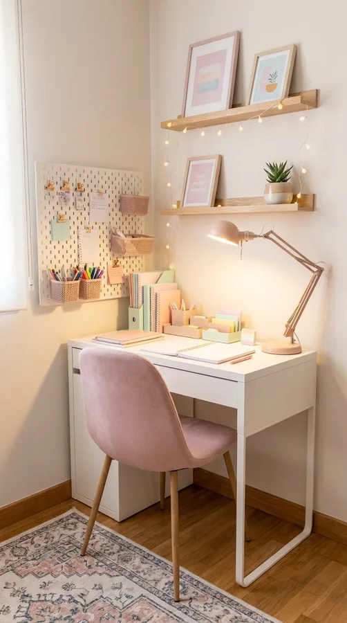 Teen bedroom decorated with small indoor plants and natural wood accents