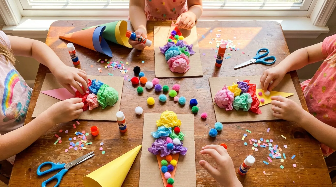 Handprint paper flower bouquet made by children