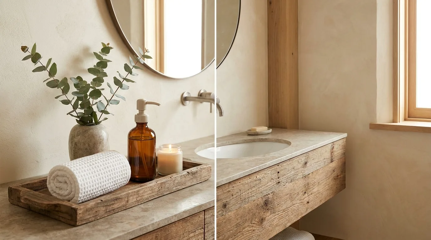Minimalist black-and-white bathroom counter decor