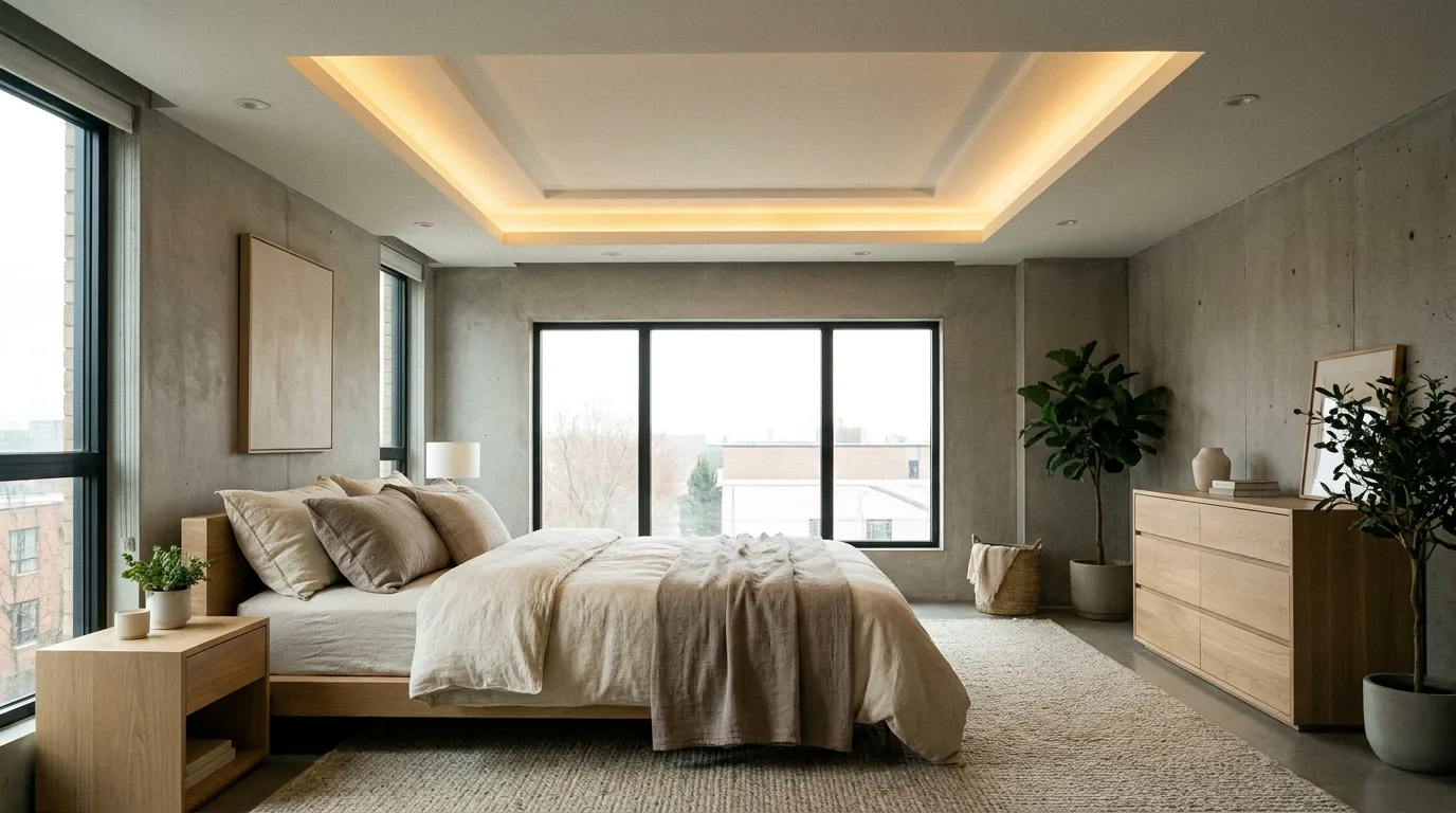 Dining room with a simple circular POP ceiling design