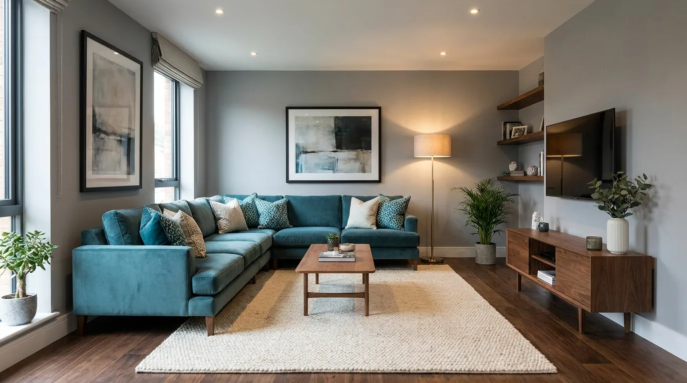 Grey and lavender living room with refined soft decor