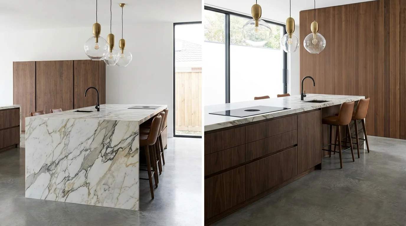 Cozy kitchen with a rich dark-brown countertop
