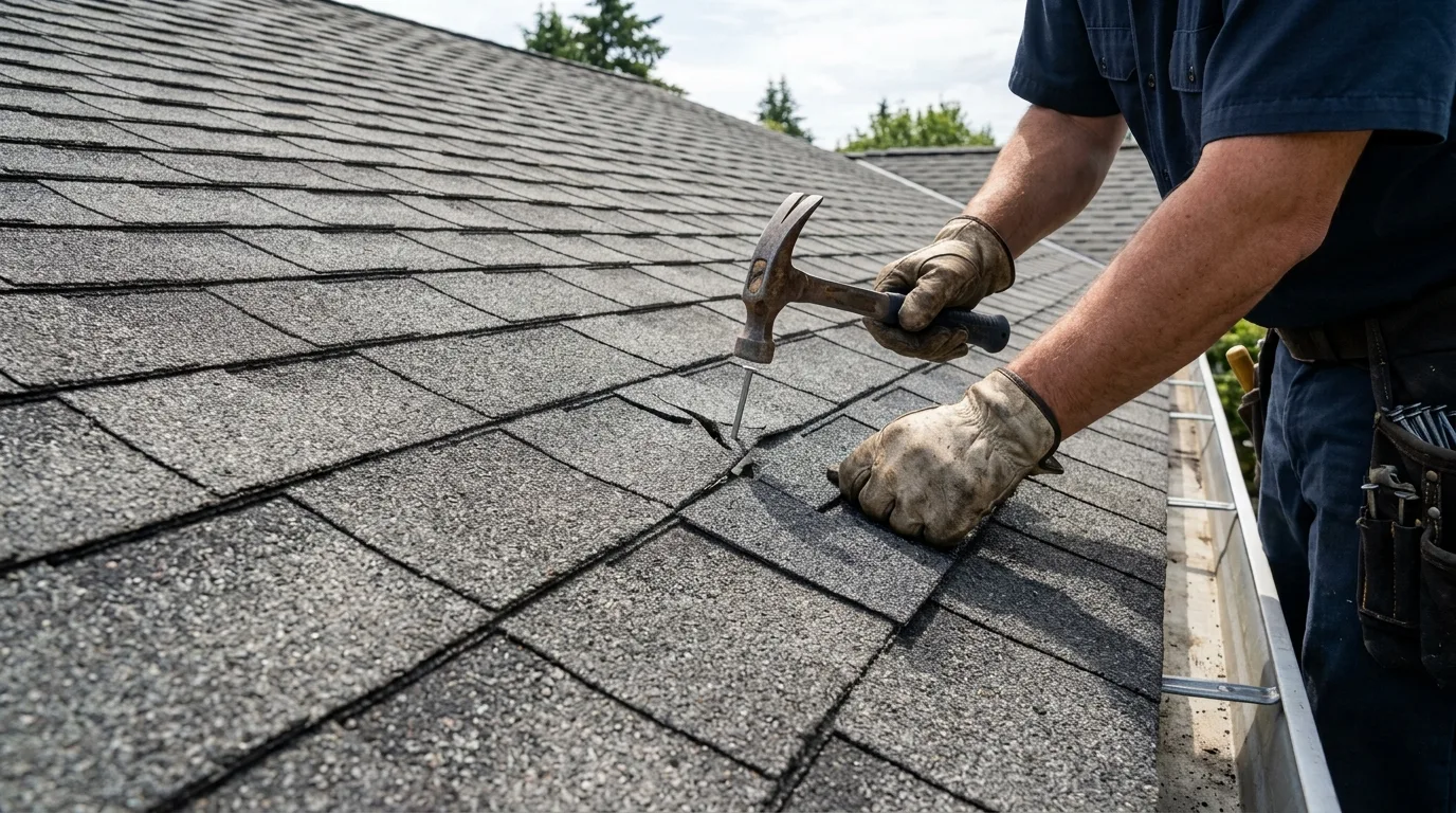 Homeowner planning year-round roof maintenance for changing weather conditions.