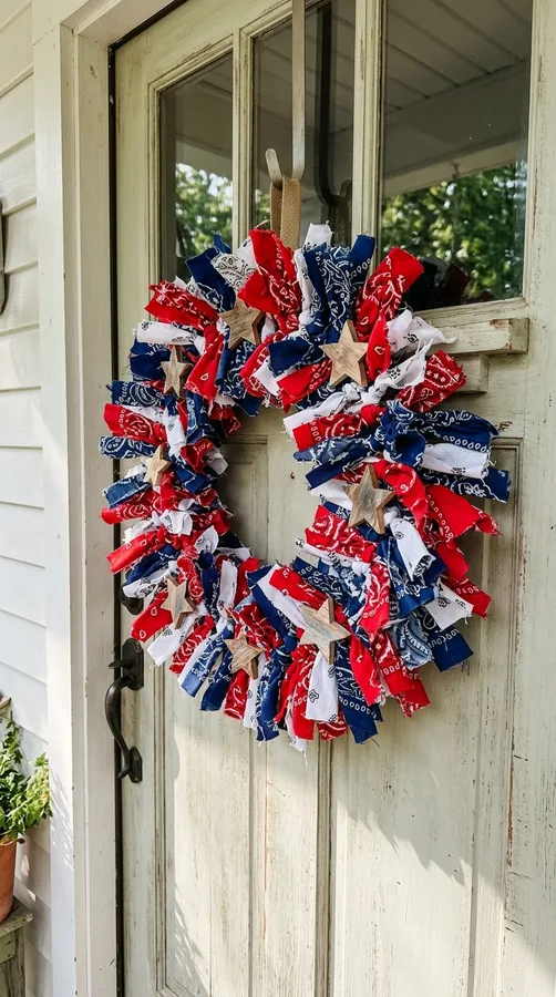Nautical patriotic wreath with rope, anchors, and stars