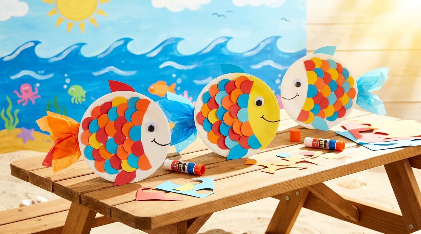 Children making colorful fruit stamp art with washable paint
