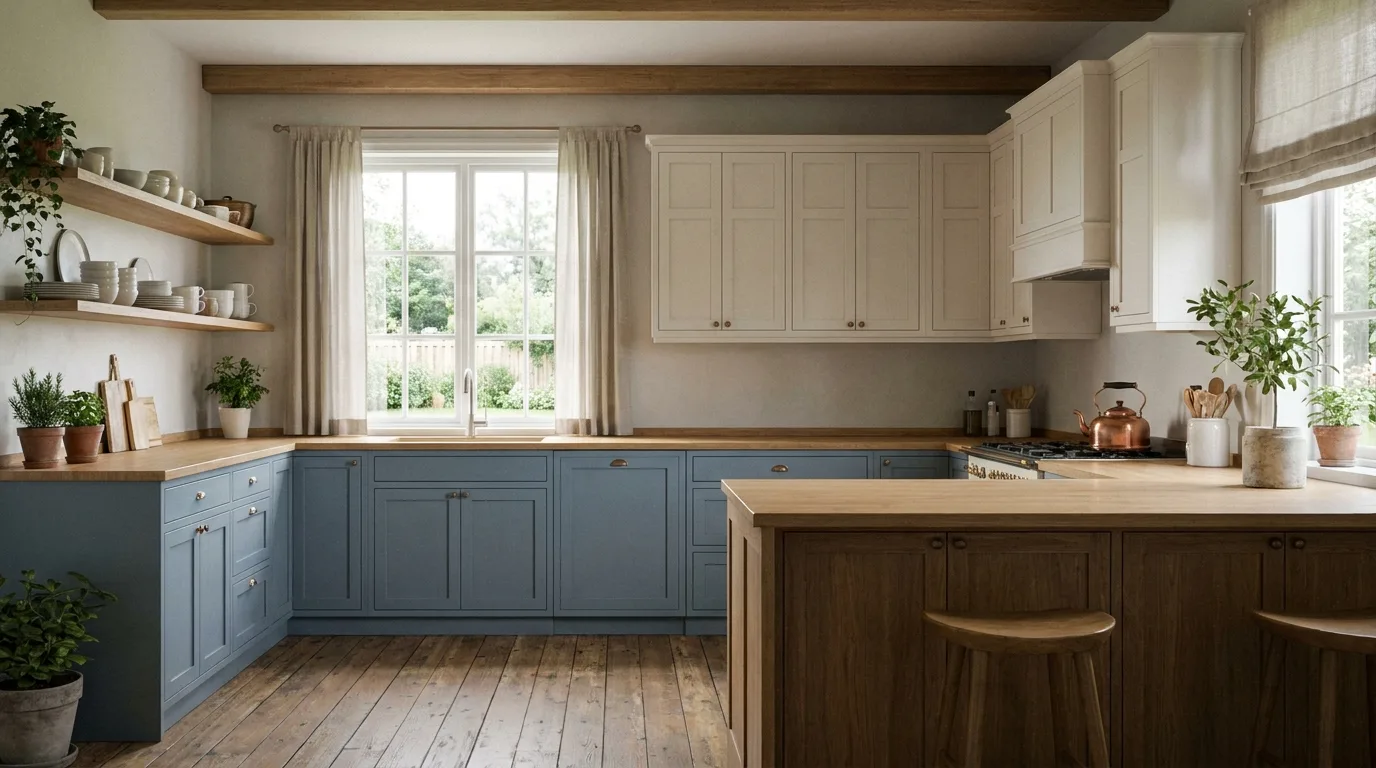 Greige and dark brown kitchen laminate combination