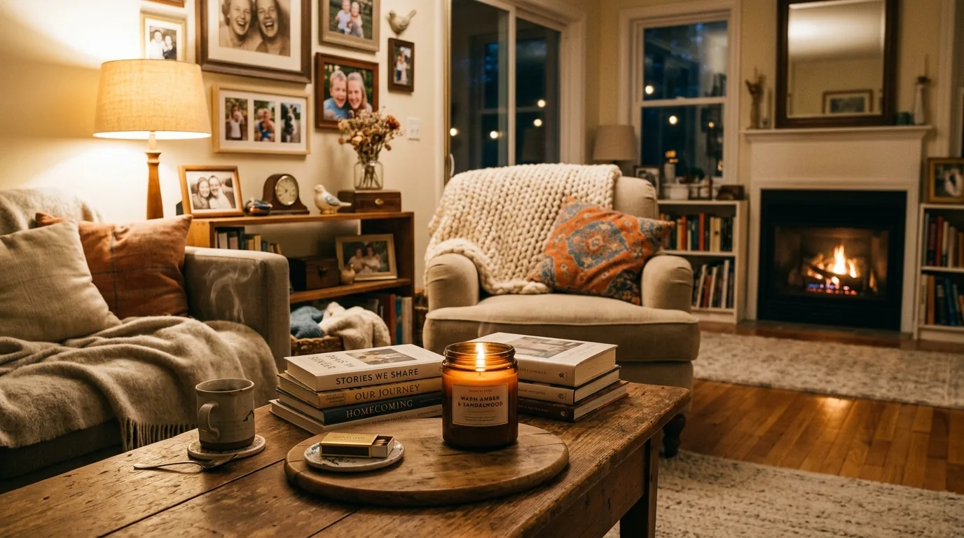 Soft candlelight creating warm evening ambiance at home