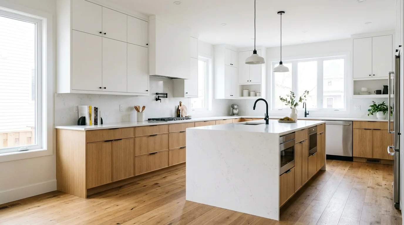 Modern two-tone kitchen with a statement island