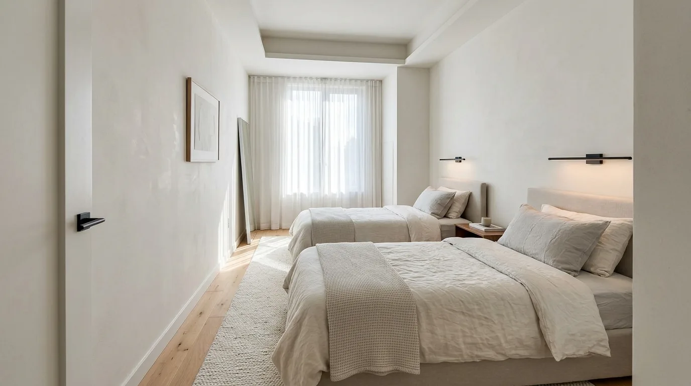 Space-saving sliding bed design for a flexible compact bedroom