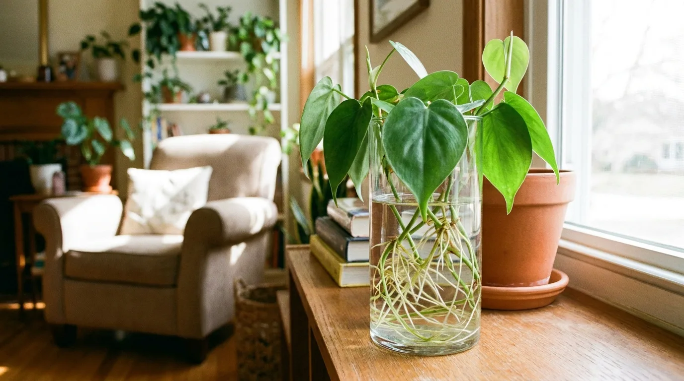 Chinese money plant offset growing in water