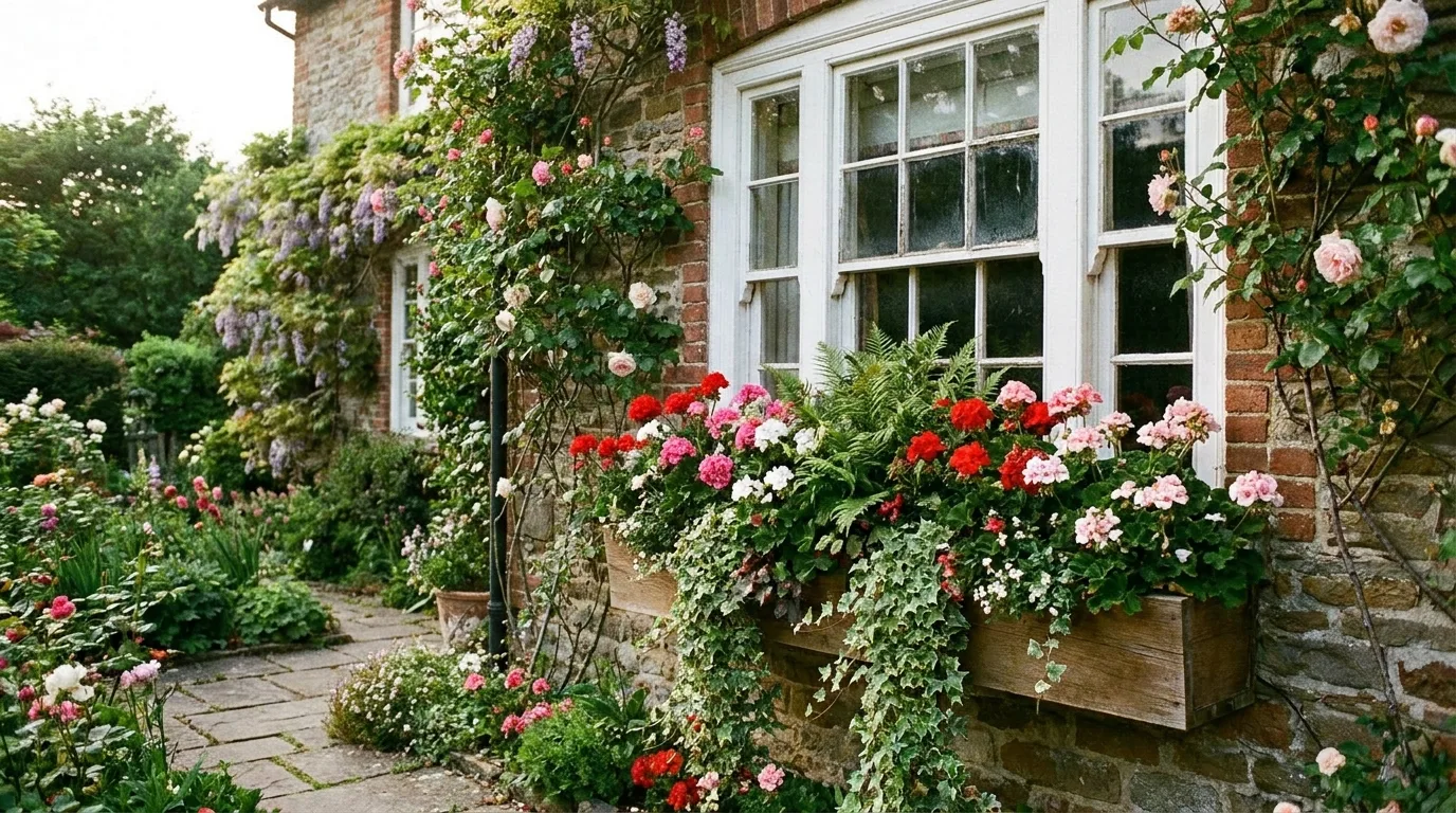 Blue and white coastal window flower box