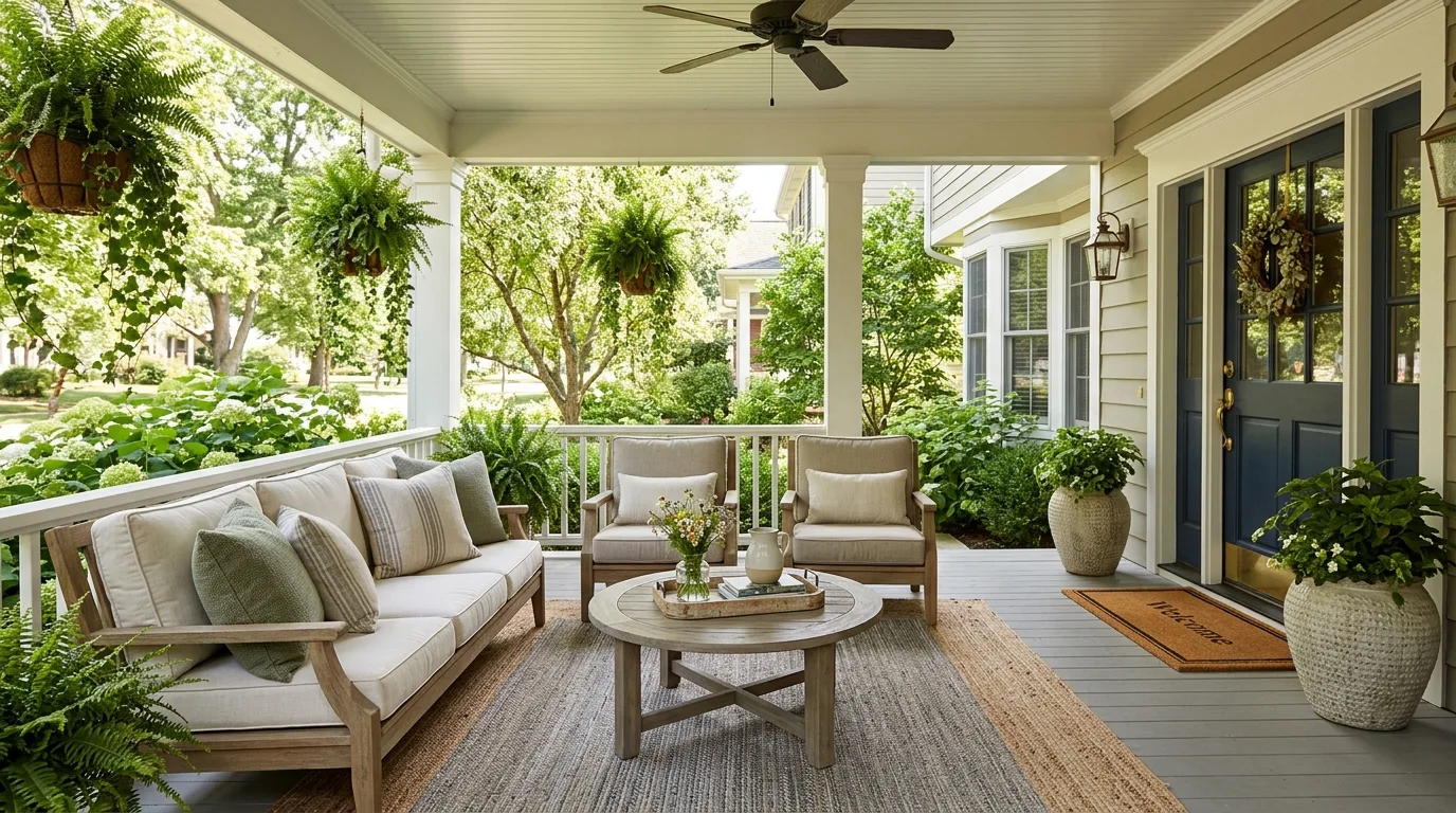 Simple clutter-free summer front porch design