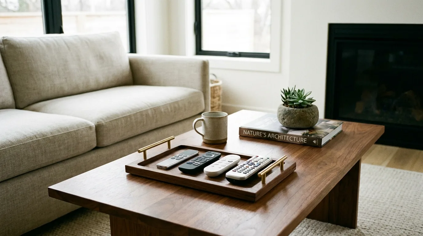 Carefully organized decorative accessories in a living room