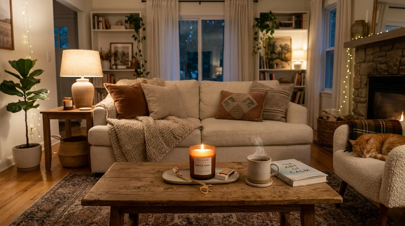 Scented candle supporting intentional quiet time at home
