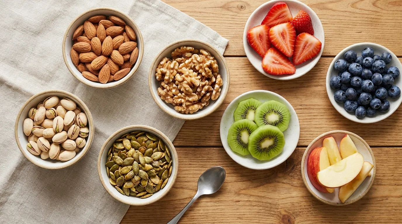 Balanced Mediterranean spread representing sustainable healthy eating