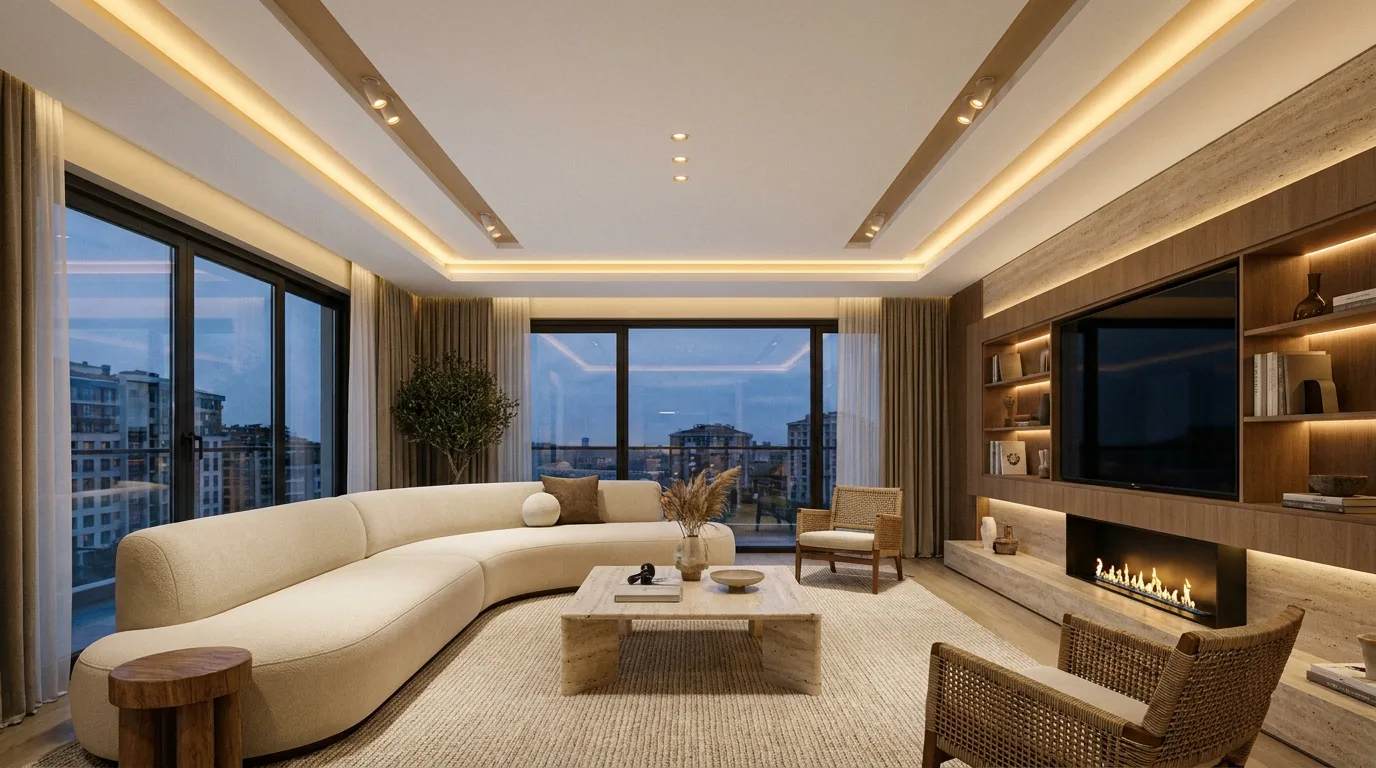 Soft grey and white minimalist POP ceiling design