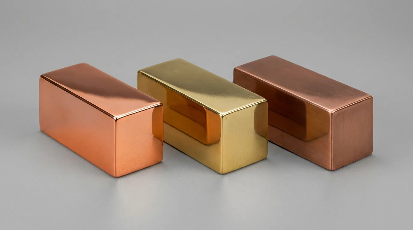 Visual comparison of copper, brass, and bronze properties