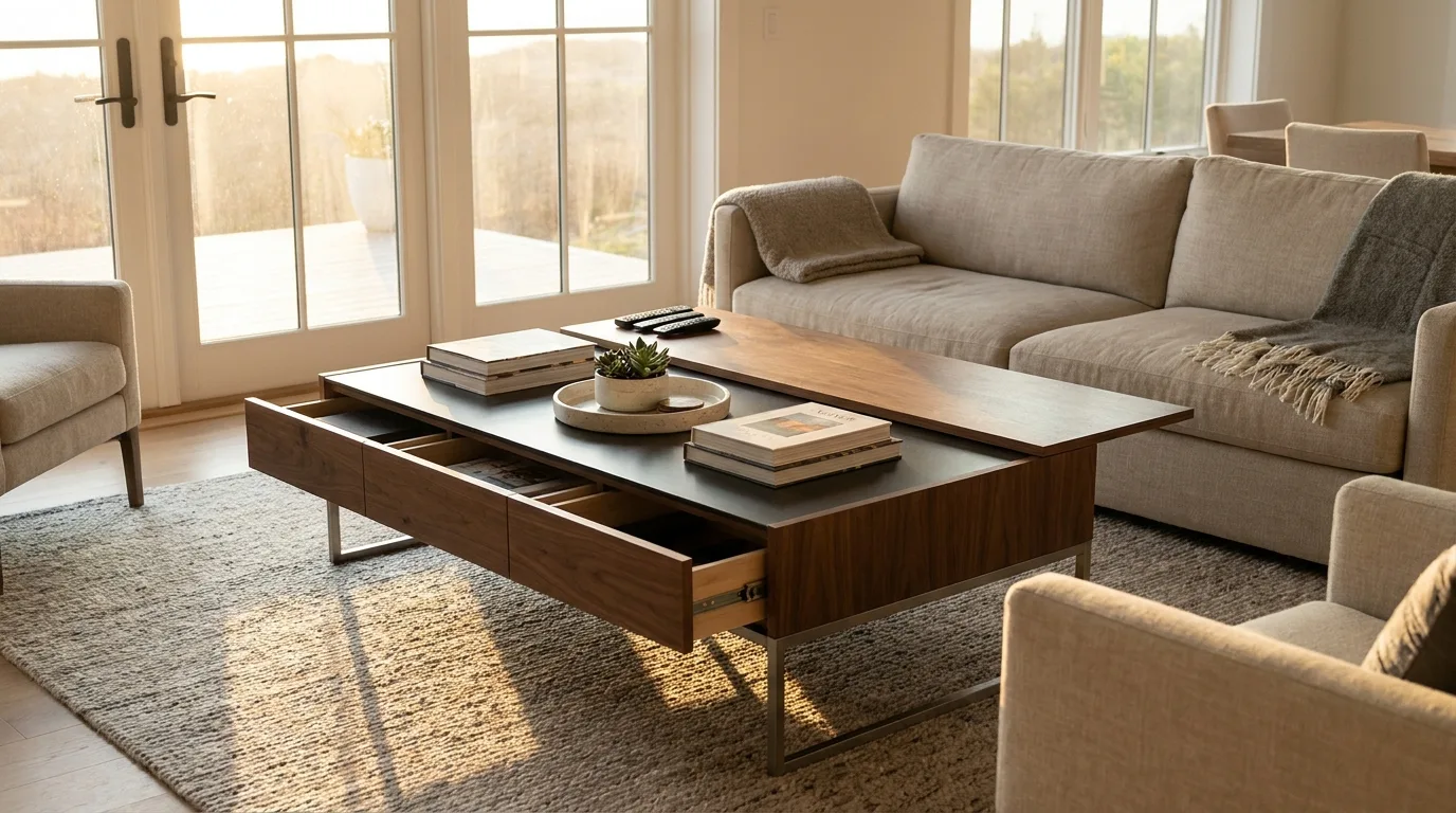 Tidy living room after a simple daily organization routine