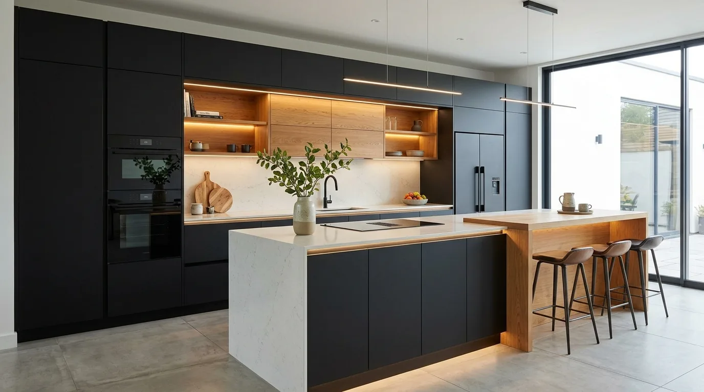 Custom aluminium kitchen with smart organized storage solutions
