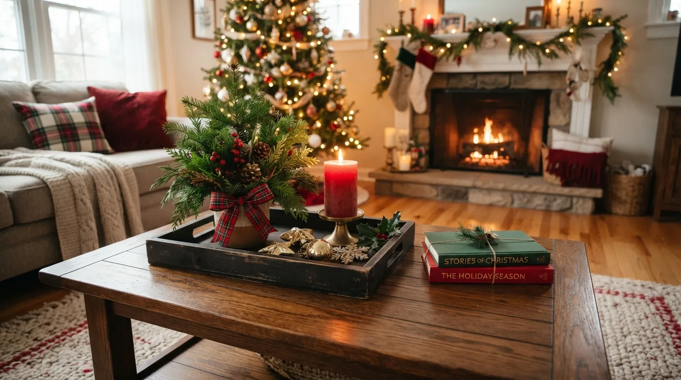 Classic Red and Green Christmas Coffee Table — 14 Cozy Christmas Coffee Table Decor Ideas You'll Love — image 01