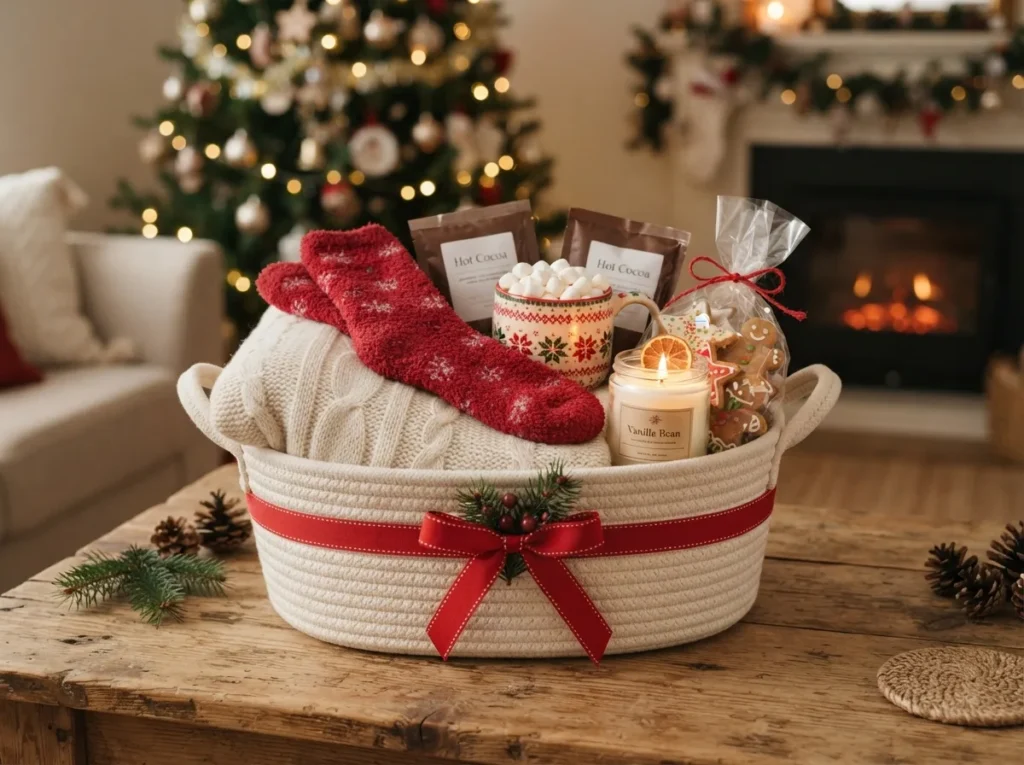 Cozy Christmas Night-In Gift Basket — 15 DIY Christmas Gift Basket Ideas Perfect for Anyone — image 01