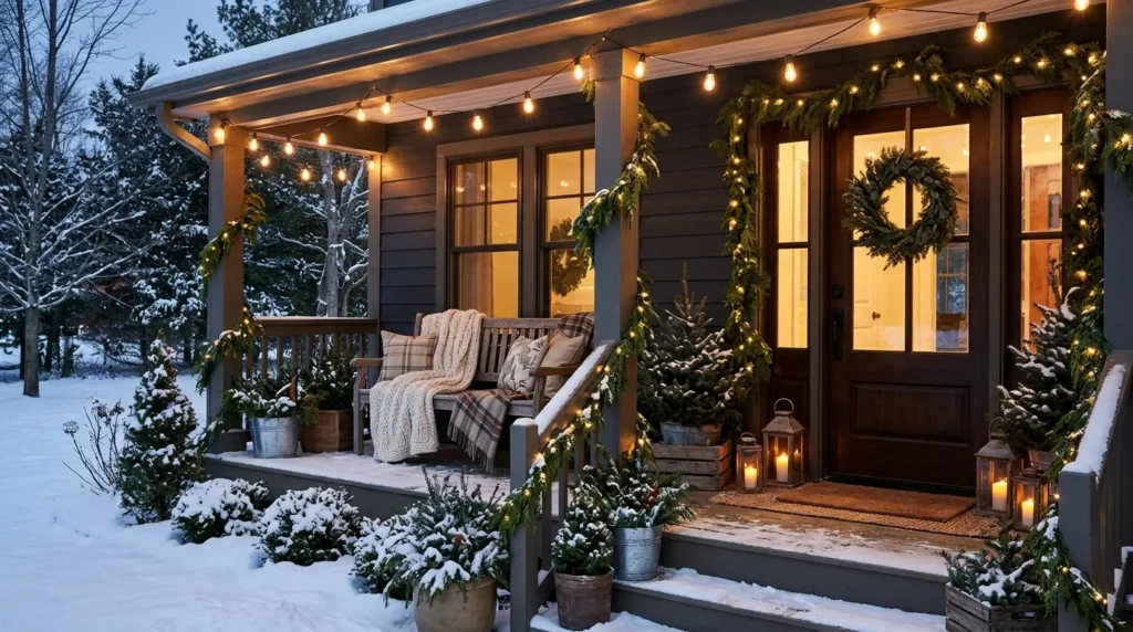 Add Warm String Lights for a Magical Glow — 17 Cozy Front Porch Ideas for Relaxing Winter Evenings — image 01