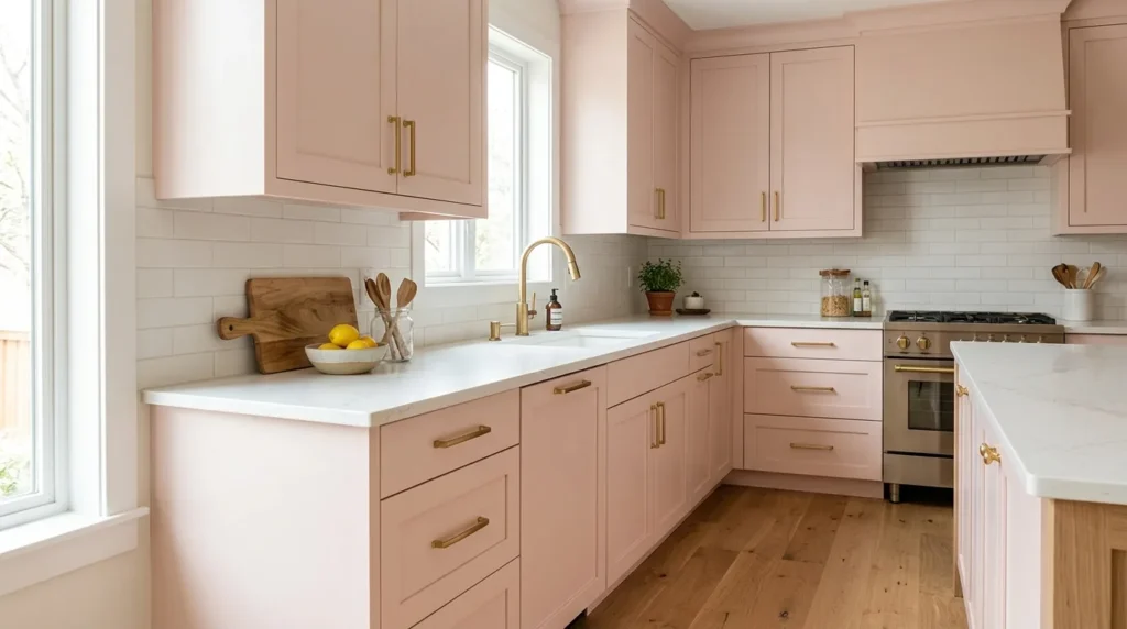 Soft Blush Pink Kitchen Cabinets — 14 Stunning Pink Kitchen Design Ideas for a Warm and Stylish Home — image 01
