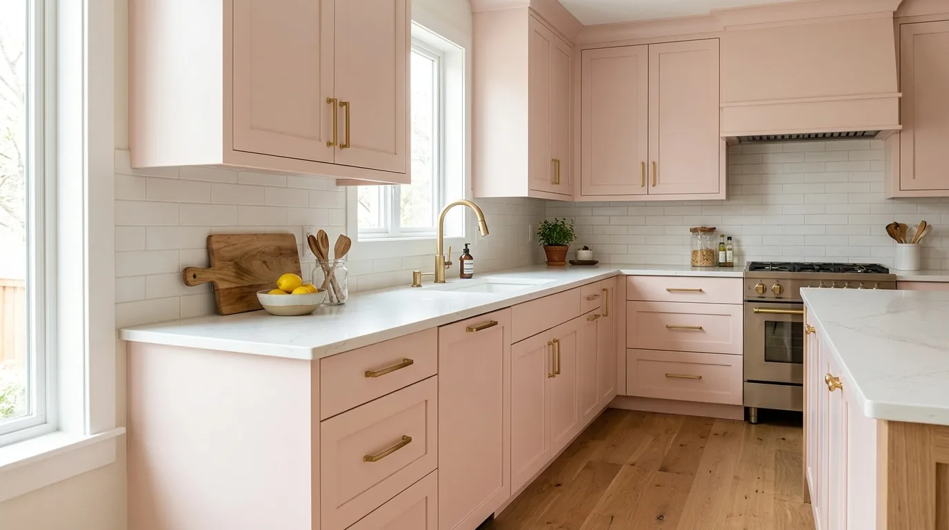 Soft Blush Pink Kitchen Cabinets — 14 Stunning Pink Kitchen Design Ideas for a Warm and Stylish Home — image 01