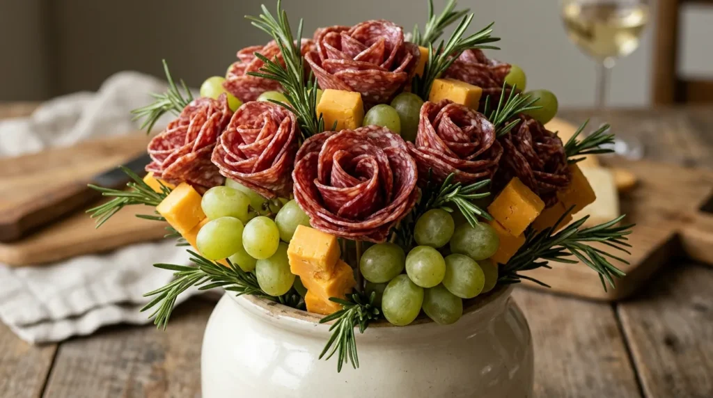 Classic Salami Rose Bouquet — 18 Charcuterie Bouquet Ideas for Cozy Winter Gatherings — image 01