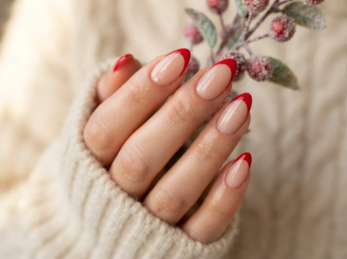 Red French Tips for a Festive Look — 16 French Christmas Nail Ideas for Effortless Elegance — image 02
