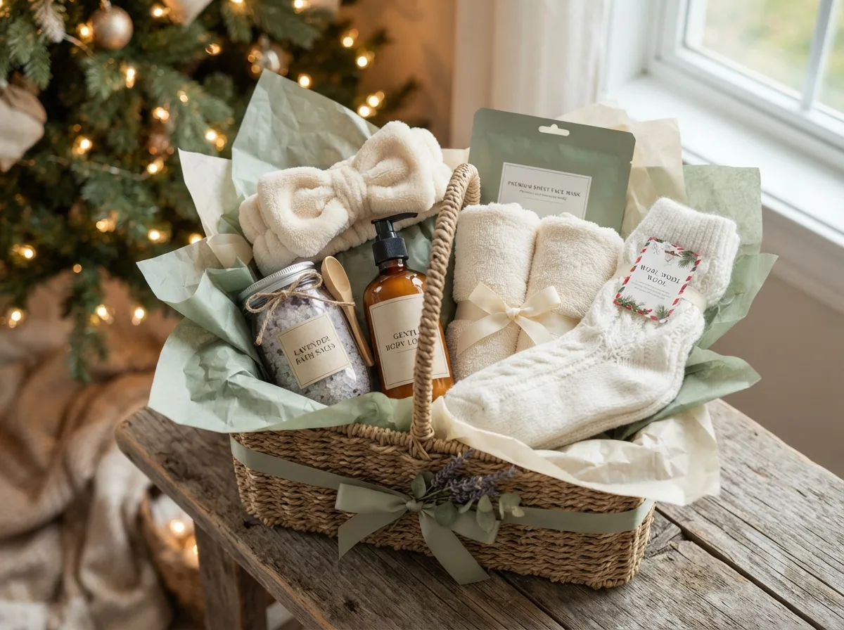 Christmas Spa and Self-Care Basket — 15 DIY Christmas Gift Basket Ideas Perfect for Anyone — image 03