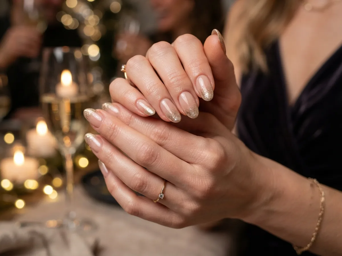 Gold Glitter French Tips — 16 French Christmas Nail Ideas for Effortless Elegance — image 03