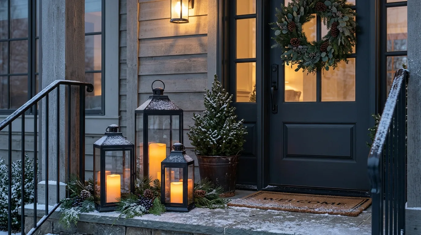 Decorate With Warm Winter Lanterns — 17 Cozy Front Porch Ideas for Relaxing Winter Evenings — image 03