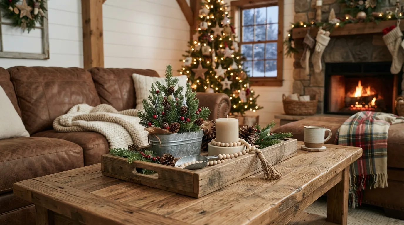 Rustic Farmhouse Christmas Coffee Table — 14 Cozy Christmas Coffee Table Decor Ideas You'll Love — image 04