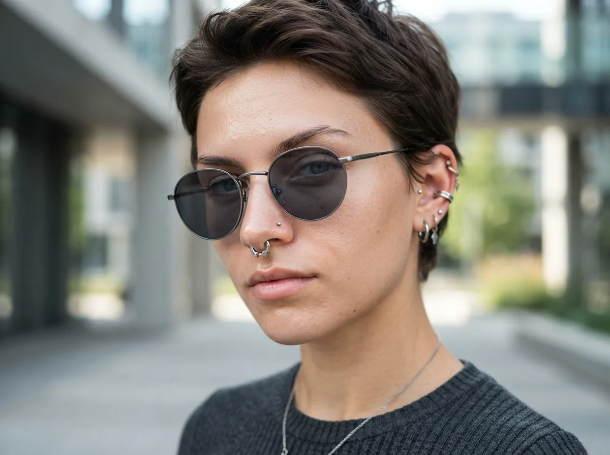 Style Silver Piercing Jewelry With Cool-Toned Frames — 15 Tips for Pairing Piercing Jewelry With Your Sunglasses Style — image 04
