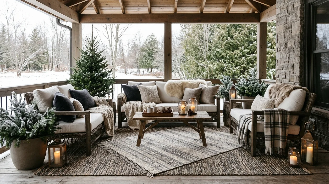Layer Outdoor Rugs for Extra Warmth — 17 Cozy Front Porch Ideas for Relaxing Winter Evenings — image 04