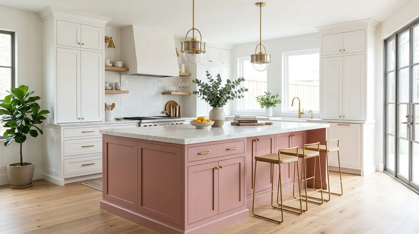 Pink Kitchen Island as a Statement Feature — 14 Stunning Pink Kitchen Design Ideas for a Warm and Stylish Home — image 04