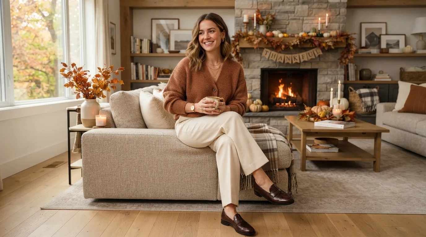 Casual Cardigan and Wide-Leg Trousers — 17 Thanksgiving Outfit Ideas You'll Actually Want to Wear — image 05